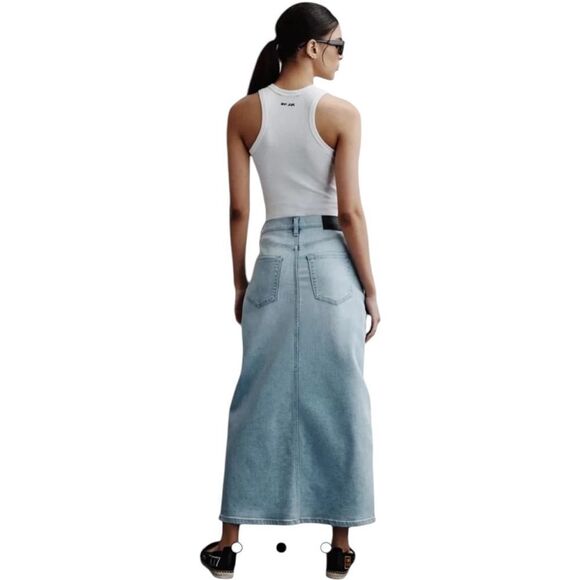 DKNY Jeans Denim High Rise Maxi Skirt in Skyline - Picture 2 of 7